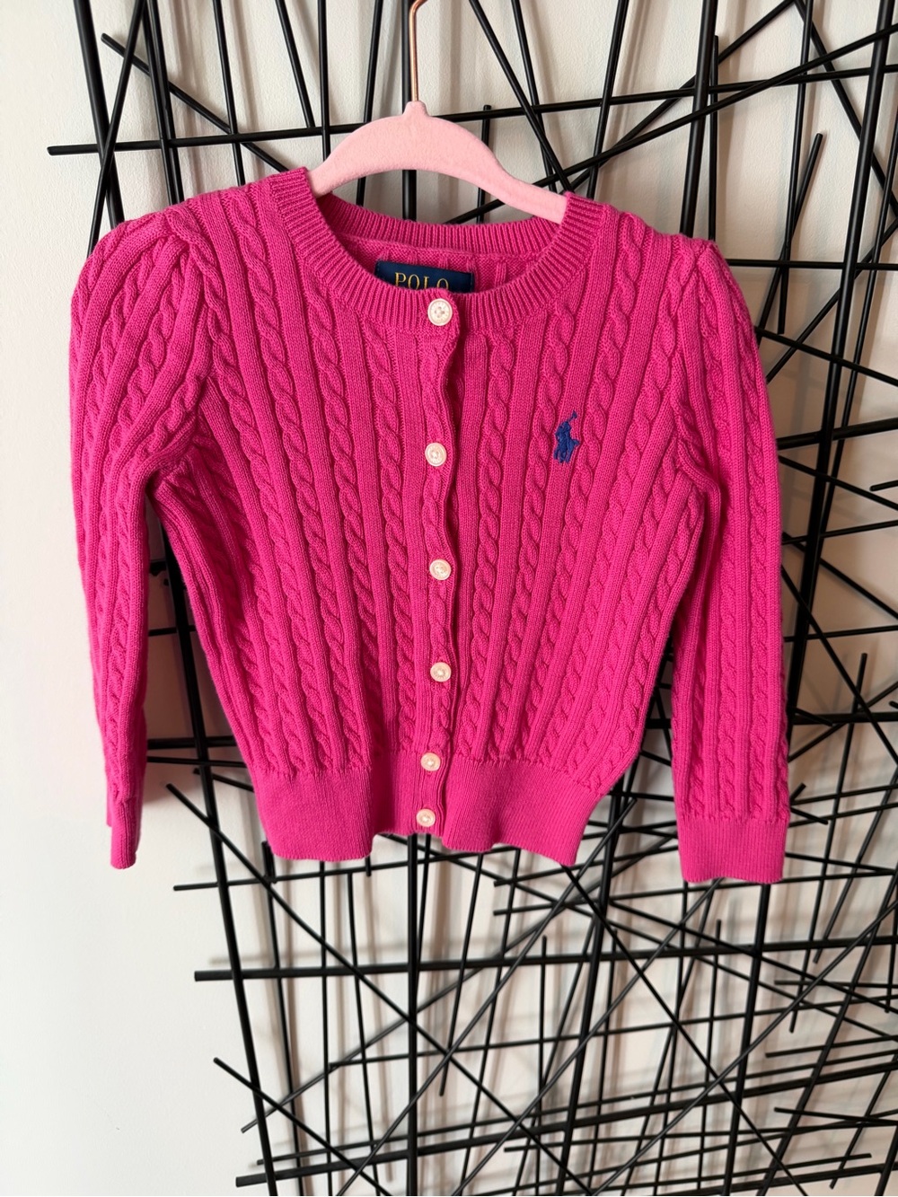 Polo by Ralph Lauren Hot Pink Cable-Knit Button Cardigan